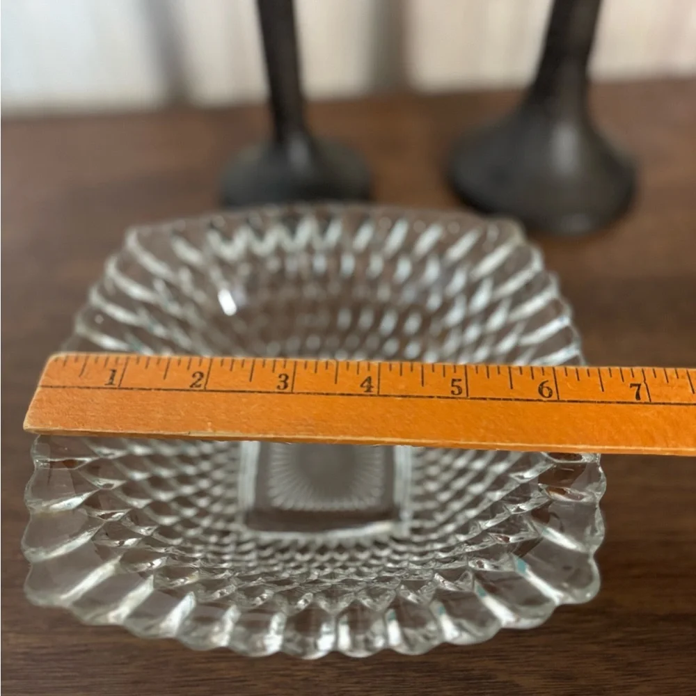 Vintage Indian Glass Diamond Point Square Candy or Serving Dish